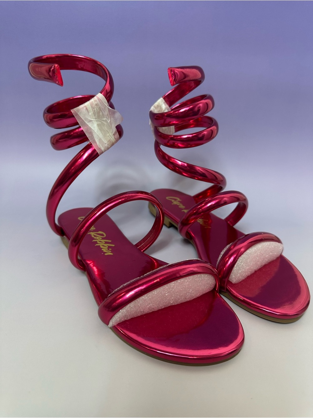 Cape Robbin Metallic Fuchsia Spiral Ankle Strap Heels | Open Toe Stiletto Sandal